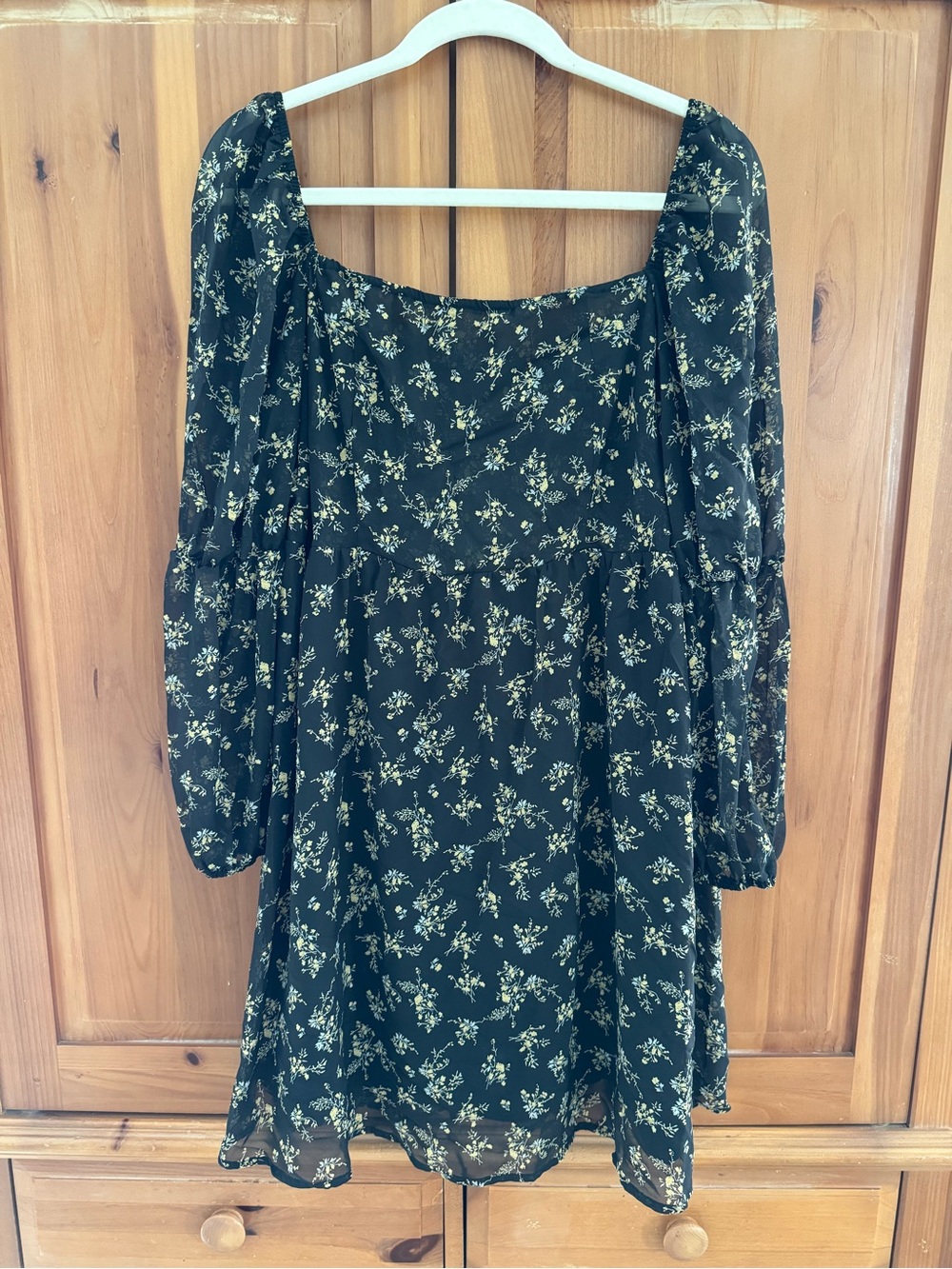 Francesca's Collections Black Mini Dress with Floral Print
